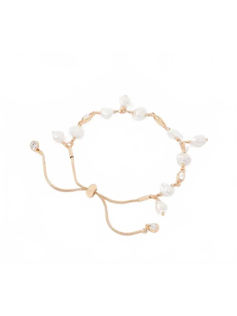 WHBM Goldtone Pearl Friendship Bracelet with Glass Stone Accents